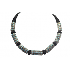Silver necklace 925 sterling women's thread turquoise stones C 310
